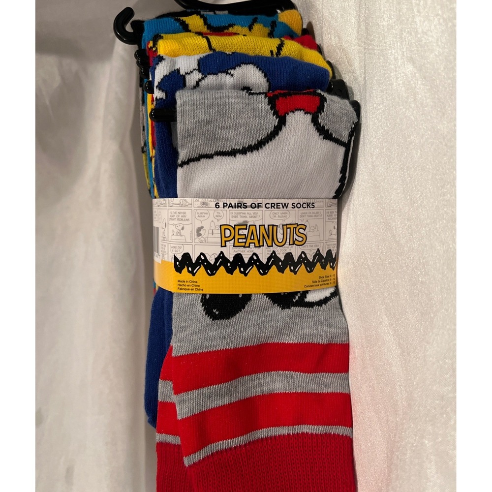 New- 6pr Men's - Peanuts Snoopy crew socks 6 pairs Sock Size 6-12